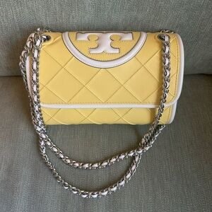 Tory Burch small Fleming soft patent border convertible shoulder bag